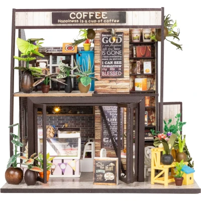 Afbeelding van Crafts&amp;Co Miniatuur Bouwpakket Volwassenen Hout DIY Poppenhuis Koffiehuis
