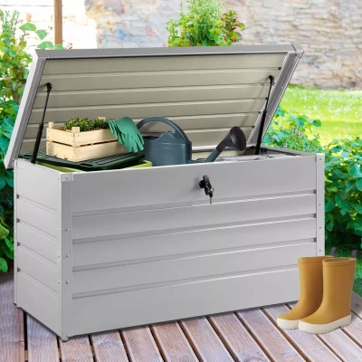 Afbeelding van Coffre de rangement métal verrouillable gris clair pour jardin 350L 120x62,5x63 cm