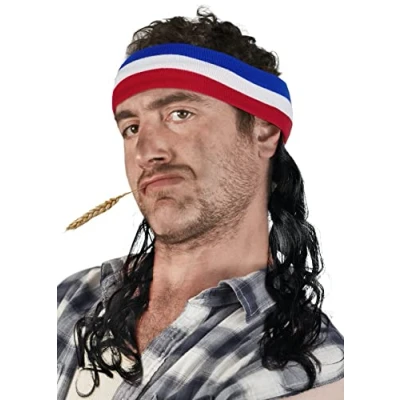 Afbeelding van Vokuhila haarband met haarband, Hillbilly pruik, Proll pimp (zwart)