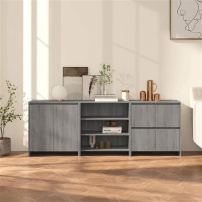 Afbeelding van vidaXL 3 st Dressoirs bewerkt hout grijs sonoma eikenkleurig