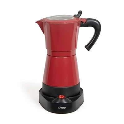 Afbeelding van Livoo, DOD117RC elektrisch Italiaans koffiezetapparaat, rood en zwart, metaal, 300 ml voor 6 kopjes, vermogen 480 W