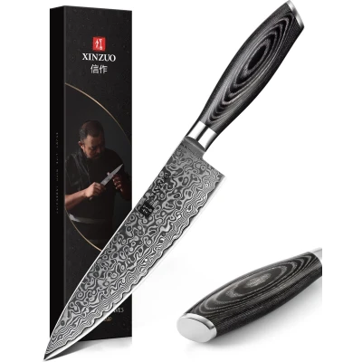 Afbeelding van Damascus 8&quot; Koksmes (67 lagen) Xinzuo B20 Luxe &amp; Professioneel Vlijmscherp staal 33.5 cm Keukenmes met lemmet van 20 Pakka houten handvat