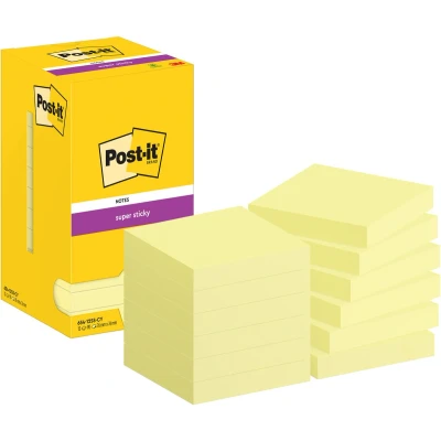 Afbeelding van Post It Super Sticky Notes, 90 vel, ft 76 x mm, geel, pak van 12 blokken memoblok