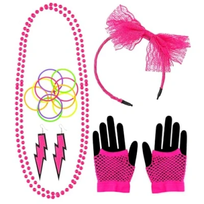 Afbeelding van Widmann Jaren 80 &amp; 90 Kostuum Popstar Miley Set, Neon Roze Carnavalskleding Verkleedkleding