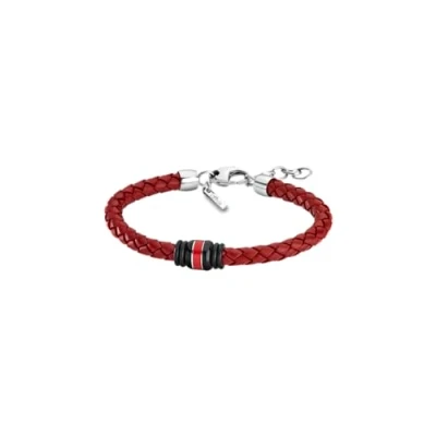 Afbeelding van Lotus style LS1814 2/2 armband zilverkleurig staal rood leer 21cm