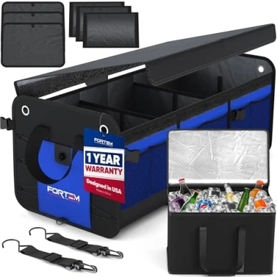 Afbeelding van FORTEM kofferbak organizer, SUV, opvouwbaar, antislip onderkant, riem (XL, blauw)
