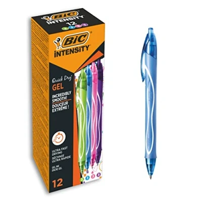 Image de BIC Gel ocity Quick Dry Stylos Rétractables Pointe Moyenne (0,7 mm) Couleurs Assorties, Boîte de 12
