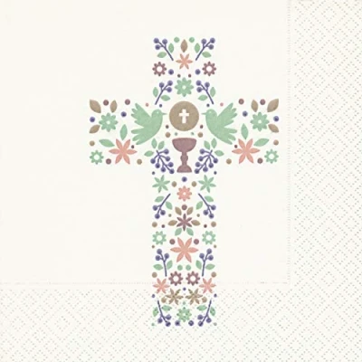 Afbeelding van 20 servetten &quot;Religieus kruis&quot; voor communie vormsel doop, 33 x cm