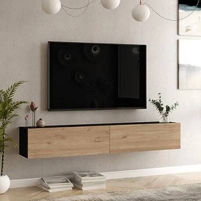 Afbeelding van Tv meubel Lapinlahti 180x31,5x29,5cm zwart en eiken