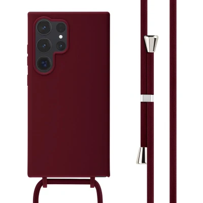 Afbeelding van iMoshion hoesje Geschikt voor Samsung Galaxy S24 Ultra met koord Siliconen Donkerrood