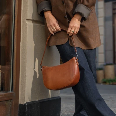 Afbeelding van Leren Schoudertas Cognac Valentano