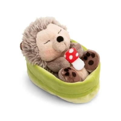 Afbeelding van NICI Hedgehog knuffeldier met amaniet slapende vliegenvanger in de mand bruin zacht pluche dier schattig om te knuffelen en spelen, voor kinderen volwassenen 61583