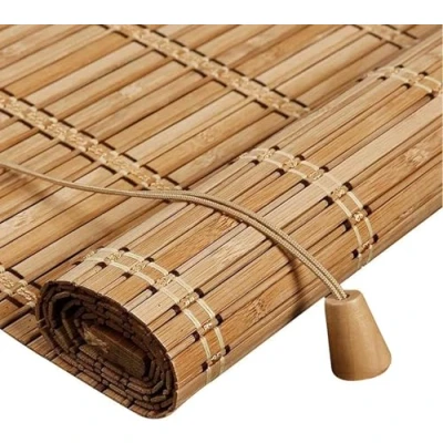 Afbeelding van Retro bamboe rolgordijn, 50 140 cm breed, vouwgordijn, natuurlijk houten zonwering en inkijkbescherming, rolgordijn met zijkoord, voor ramen deuren, aanpasbaar 130 x 190