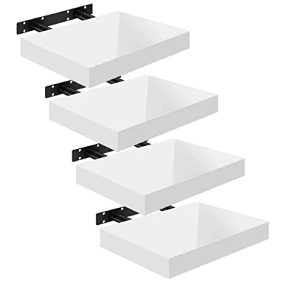 Afbeelding van WOLTU Wandplanken, 4 stuks, zwevend rek, boekenrek, cd, dvd, houten plaat, 30 x 22,9 3,8 cm, wit, RG9489ws