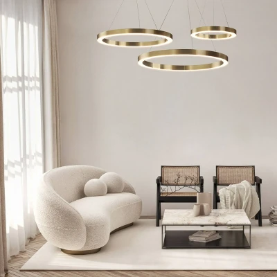 Afbeelding van Maytoni Saturno LED hanglamp, ringvorm, messing