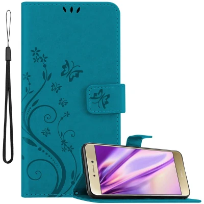Afbeelding van Cadorabo Hoesje geschikt voor Huawei P8 LITE 2017 / P9 in BLOEMEN BLAUW Beschermhoes bloemmotief met magnetische sluiting, standfunctie en kaartsleuven Book Case Cover Etui
