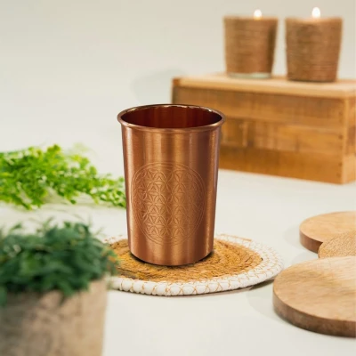 Afbeelding van Puur koperen beker flower of life matt 300 ml (zware uitvoering, 105 gr.)