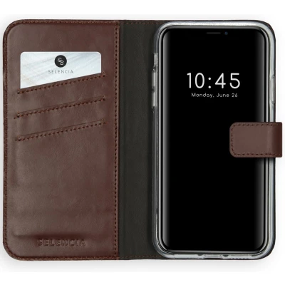 Afbeelding van Selencia Hoesje Geschikt voor iPhone 11 Met Pasjeshouder Echt Lederen Bookcase Bruin