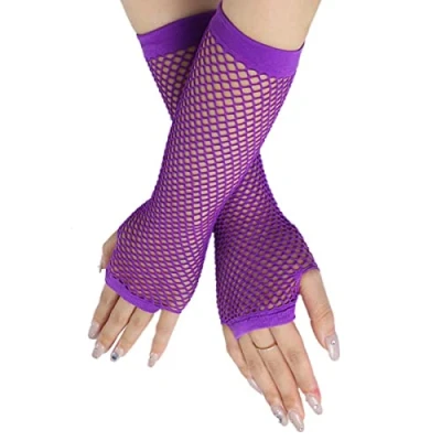 Afbeelding van Lange vingerloze nethandschoenen, voor dames, meisjes, kinderen, jaren 80 kostuum, feestaccessoires, tutu vrijgezellenfeest, Mauve