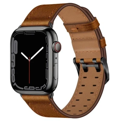 Afbeelding van Apple Watch Leren band met twin gesp Bruin zwarte Geschikt voor 38mm / 40mm 41mm 42mm