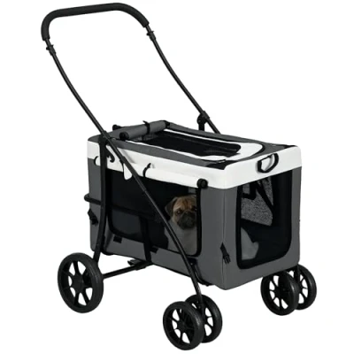 Afbeelding van PawHut Poussette 2 en 1 pour chien avec panier amovible, laisses de sécurité, pliable, chiens petite et miniature, Oxford, gris