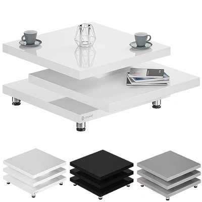 Afbeelding van Casaria® Salontafel, 72 x cm, wit glanzend, modern design, tafelblad, 360 graden draaibaar, in hoogte verstelbare poten, woonkamertafel, New York kubus