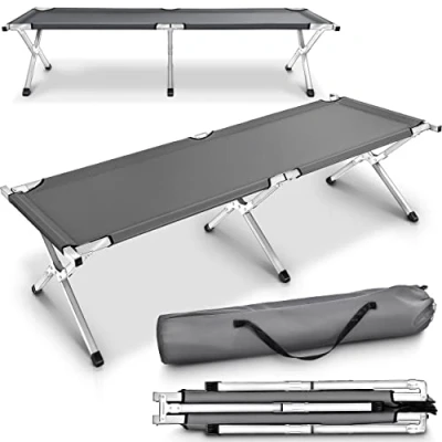Afbeelding van TRESKO XXL camping opvouwbed, 210 x 72 45 cm, metalen buizen, maximale belasting 150 kg, grijs