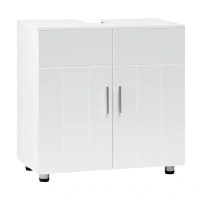 Afbeelding van EUGAD wastafelonderkast, onderkast, badkamerkast met 2 deuren, verstelbare scheidingswand, metalen scharnieren, landhuisstijl, wit, 60 x 30 cm