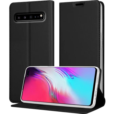 Afbeelding van Cadorabo Hoesje geschikt voor Samsung Galaxy S10 5G in CLASSY ZWART Beschermhoes met magnetische sluiting, standfunctie en kaartvakje Book Case Cover Etui