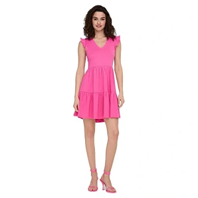 Image de Only Femme Onlmay Cap Sleev Fril Dress Box Jrs Noos Robe, Rose Vif,L