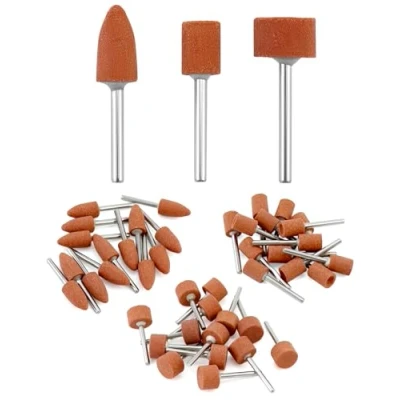 Afbeelding van QWORK® 42 stuks korund schuurpunten, slijpschijfkop, 1/8 inch schachtgrootte, voor gebruik op edelstenen, glas, metaal en hout