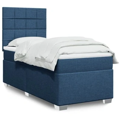 Image de vidaXL Sommier à lattes de lit avec matelas Bleu 90x200 cm Tissu
