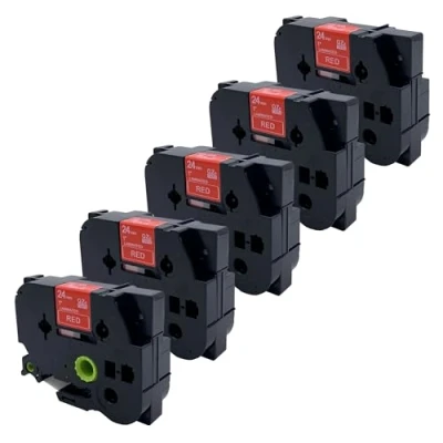 Afbeelding van DULA Brother Compatible label tape Tze 455 5 cassettes P Touch Wit op rood 24mm x 8m