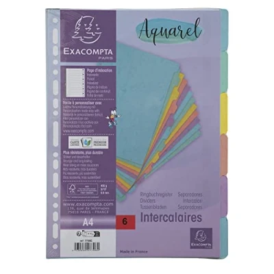 Afbeelding van Exacompta Ref. 7706E Aquarel tabbladen van glanzend karton 400g/m2 6 neutrale DIN A4 formaat indexpagina meegeleverd FSC gecertificeerd diverse kleuren