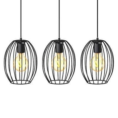 Afbeelding van B.K.Licht Metalen Hanglamp zwart voor binnen industriële met 3 lichtpunten eetkamer slaapkamer pendellamp l:112cm E27 fitting excl. lichtbronnen