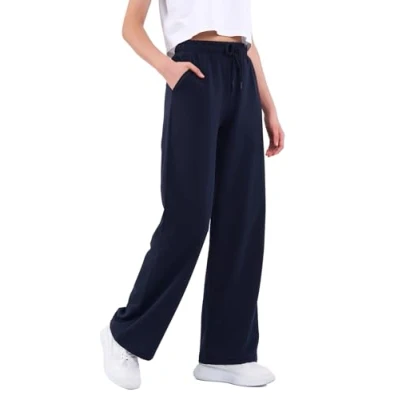 Afbeelding van COMEOR joggingbroek voor dames, lange sportbroek van katoen, losse met elastische tailleband en rechte pijpen, Donkerblauw