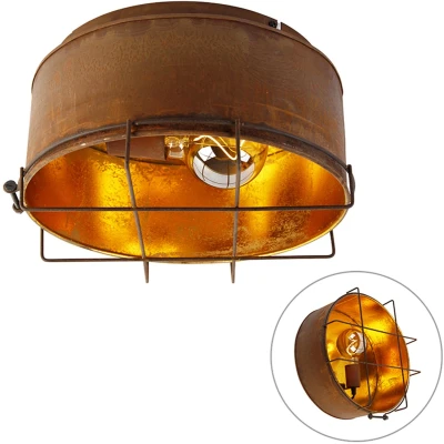 Afbeelding van QAZQA barril Industriele Plafondlamp 1 lichts Ø 35 cm Roestbruin Industrieel Woonkamer Slaapkamer Keuken
