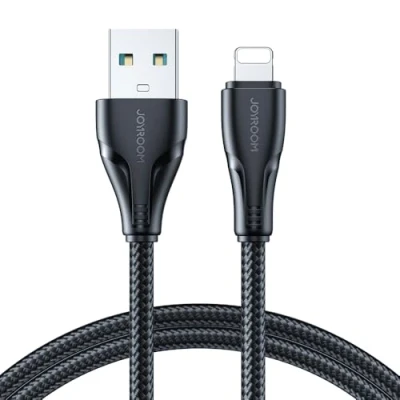 Afbeelding van Joyroom 2m Nylon Lightning oplaadkabel 2.4A snellaadfunctie Zwart