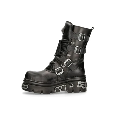 Afbeelding van New Rock Unisex Zwart Lederen Gotische Halfhoge Laarzen 373 S4 Maat 41