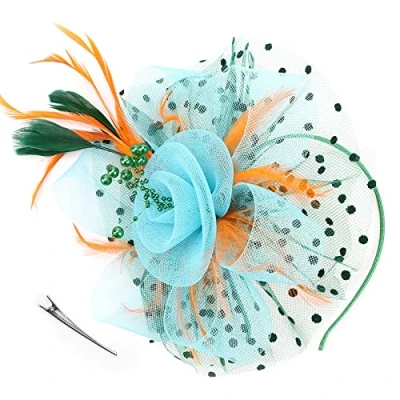 Afbeelding van DRESHOW Fascinator hoed veer bruiloft dames dag hoofdband en clip cocktail thee party voor meisjes vrouwen, 1 x dikte: GEUK
