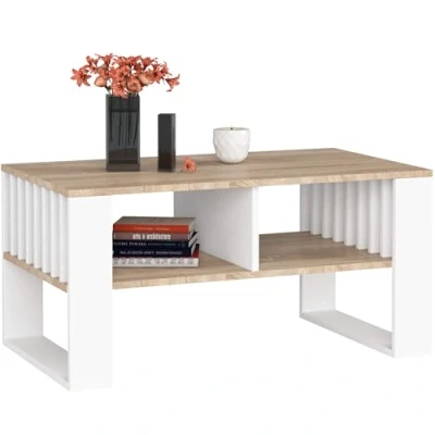 Afbeelding van Rockford Salontafel in Sonoma Eiken en Wit Modern Laminaat Design, 92x53cm, Zelfmontage