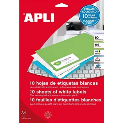 Afbeelding van Apli, Labels, Universele etiketten, a4, 210x297 mm, 10 stuks, wit