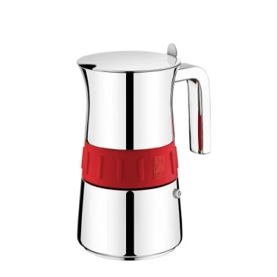 Afbeelding van BRA Elegance Italiaanse koffiezetapparaat, roestvrij staal, grijs en rood, 4 kopjes