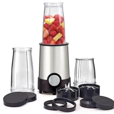 Afbeelding van BELLA Op maat gemaakte raketmixer, perfect voor smoothies, milkshakes en gezonde dranken, gemakkelijk te malen, basis met 240 W motor, 12 delige mixerset van roestvrij staal/zwart