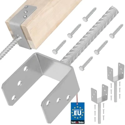 Afbeelding van KOTARBAU® Set van 2 paalhouders voor het afdichten beton U 91 mm thermisch verzinkt staal betonanker houten palen paalanker grondhuls hekpalen