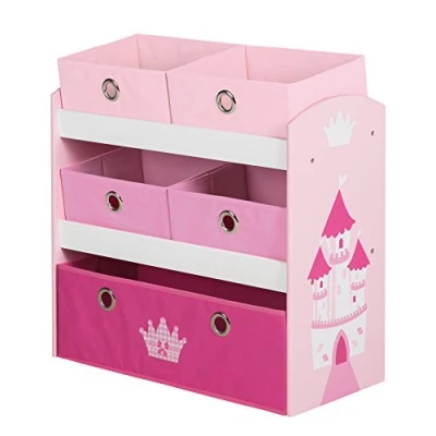 Afbeelding van roba speelgoedrek &#039;Crown&#039;, voor het opbergen van dingen in de kinderkamer, met 5 stoffen dozen roze/roze