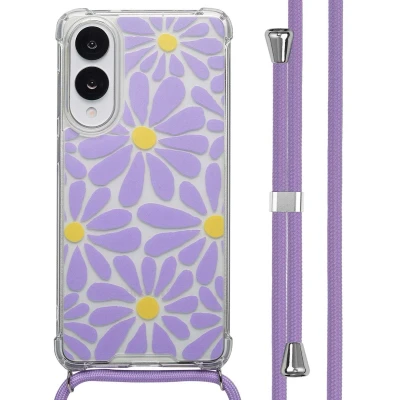 Afbeelding van imoshion Design hoesje met koord voor de Samsung Galaxy S25 Edge Tropical Violet Flowers Connect