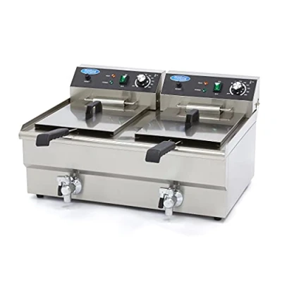 Afbeelding van Maxima Frituurpan 2x 16 L 2 Manden met Tapkraan Friteuse Dubbele Horeca Frituur Pan RVS Professioneel 32 Liter