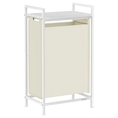 Afbeelding van VASAGLE wasmand, vuile opslag 1 vak, afneembare zak van Oxford stof, plank, metalen frame, 47 l, 42 x 28 75 cm, crèmewit en wolkenwit BLH001W01