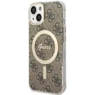 Afbeelding van Guess 4G Back Case (MagSafe Compatible) Geschikt voor Apple iPhone 14 (6.1&quot;) Bruin